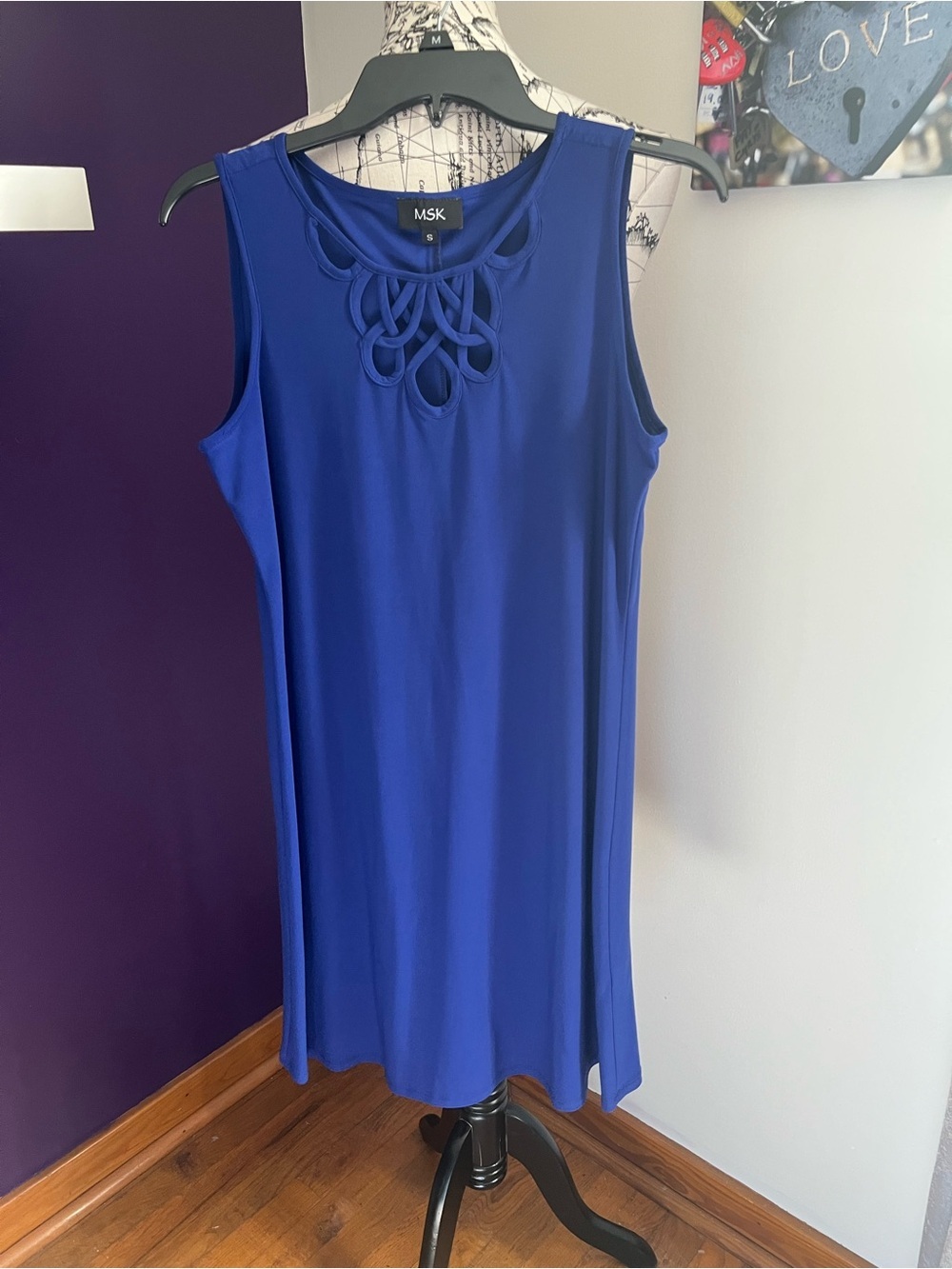 7 for $30 MSK Cobalt Blue Sleeveless Dress with Decorative Cutout Neckline